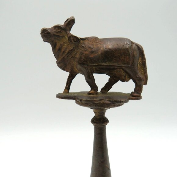 Vintage Indian 7" Cast Metal Brass Temple Bell Braham Bull Finial Ornate Handle - Picture 4 of 10